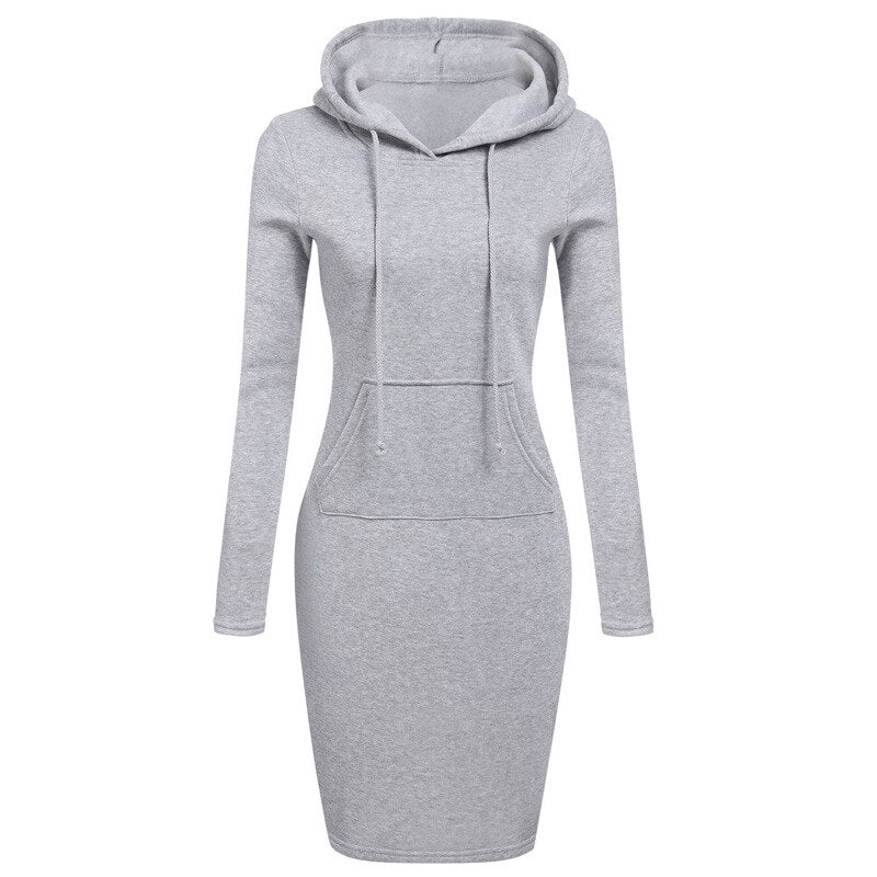 2022 Spring Autumn Sweatshirt Long-Sleeved Dress Woman Clothing Hooded Collar Pocket Simple Casual Lady Dress Sweatshirt