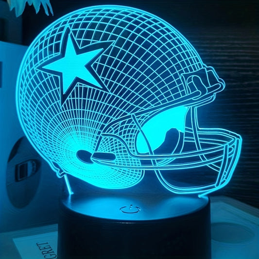 1pc Football Helmet Color Touch 3D Black Base Night Light, Helmet Table Lamp, With USB Port